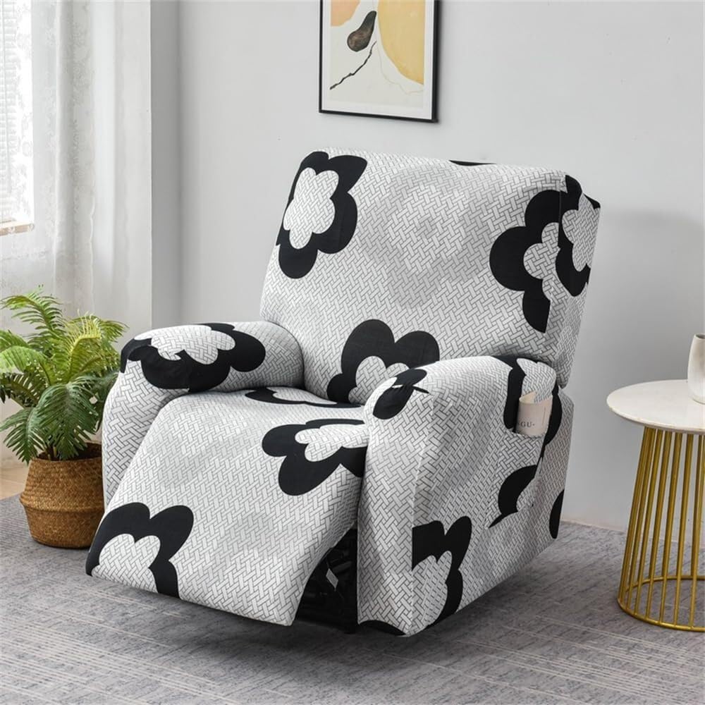 WWQQKJ Recliner Electric Chair Covers with Pockets 4 Pieces Floral Stretch Recliner Sofa Slipcovers Non Slip Reclining Sofa Cover