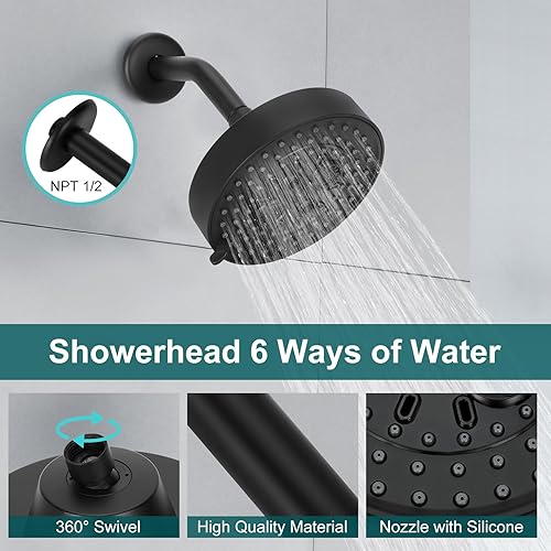 Miniatura 4 de Miory T2472EPBL Genta - Sistema de ducha negro mate compatible con kit de molduras de ducha Moen, fácil instalación, incluye cabezal de ducha, mango