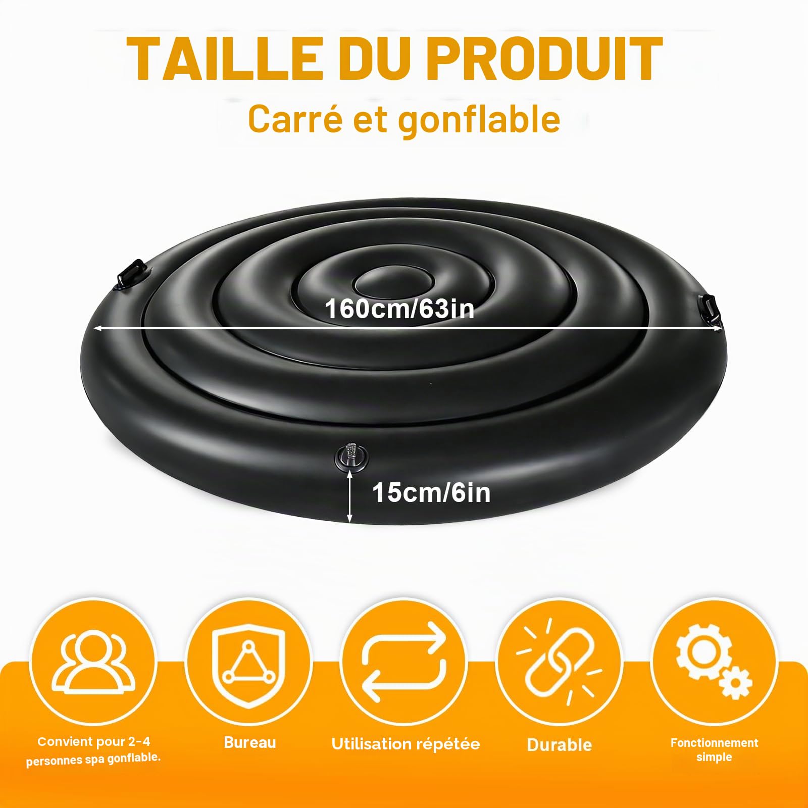 Couverture de Spa Gonflable Rond 160cm, Housse de Protection pour Gonflable (Noir, 160cm)