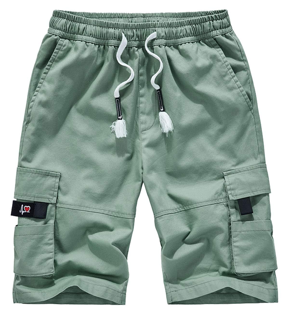 Vcansion Women's Casual Cotton Elastic Waist Drawstring Loose Fit Outdoor Multi-Pockets Cargo Shorts