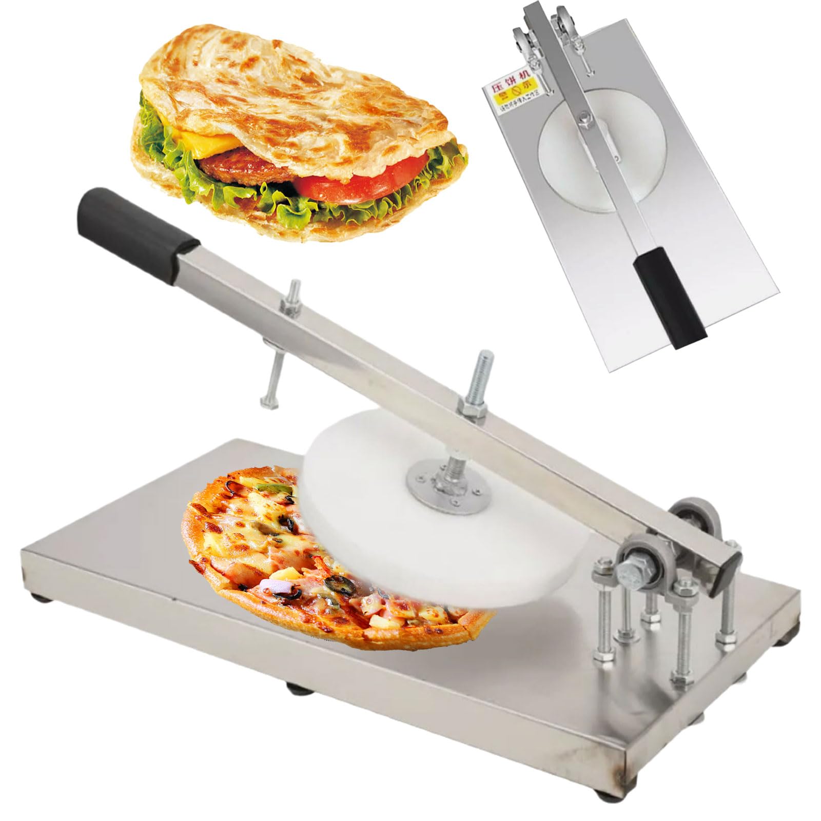 Ręczna prasa do ciasta do pizzy z regulowanym kątem i nieprzywierającą płytą do użytku komercyjnego i domowego