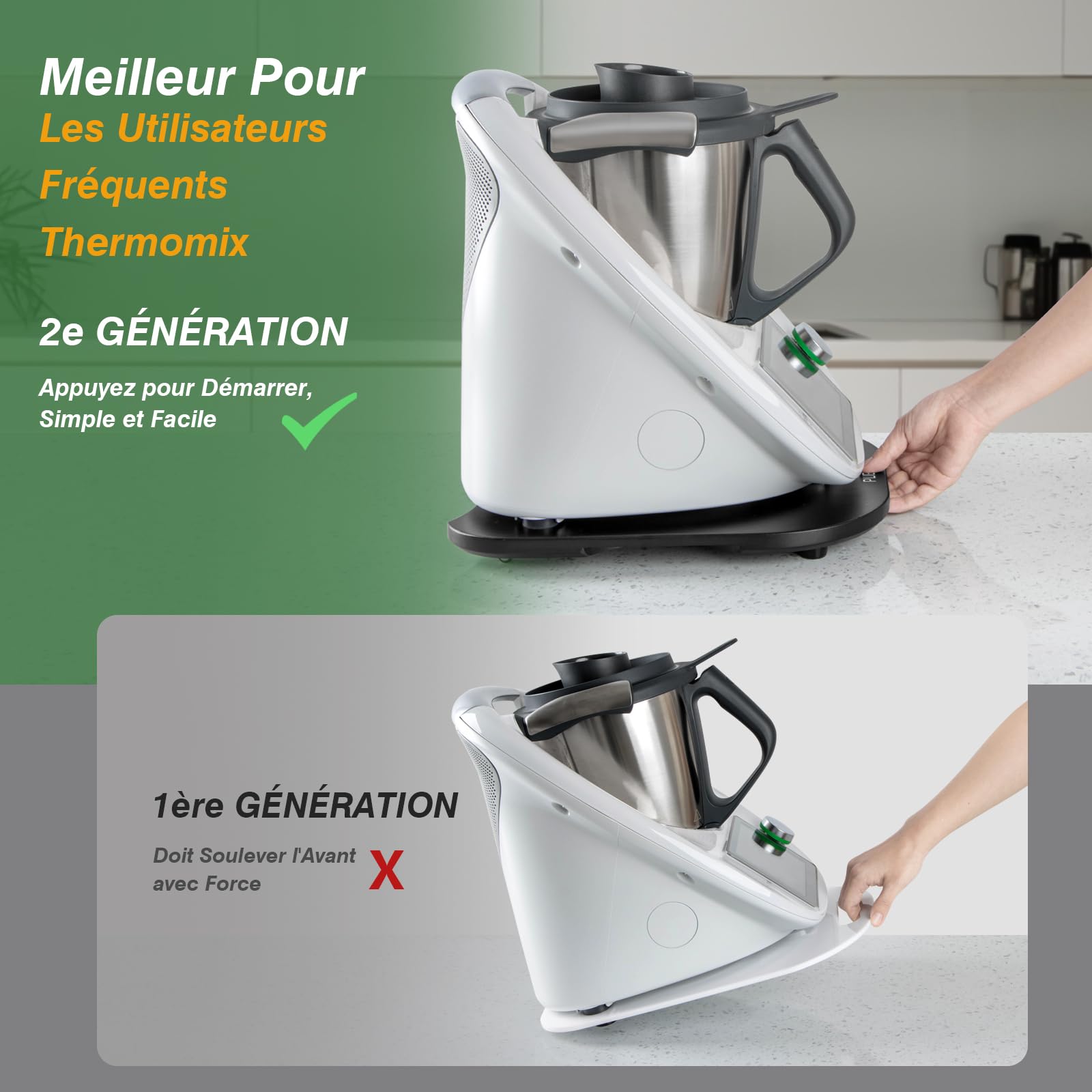 PUERSI Planche Coulissante pour Thermomix TM6/TM5, 2e Génération, Planche Support pour Thermomix, Bambou Bois Plateau/Slider avec Roulettes [Noir]