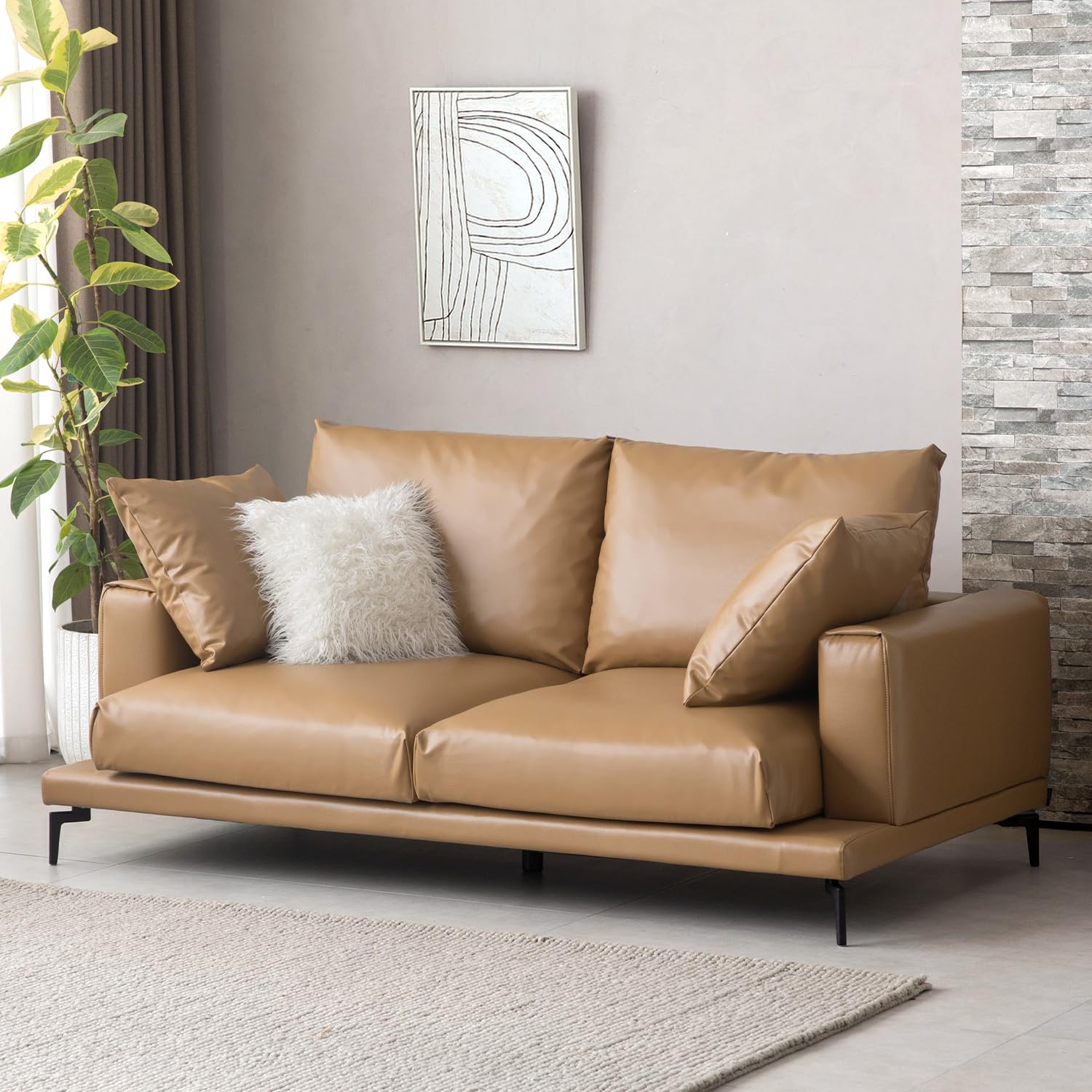 【ARMONIA カウチソファ　イタリアンモダン　キャメル色　2〜3人掛け用】 ARMONIA カウチソファイタリアンモダンキャメル色2〜3人掛け用】