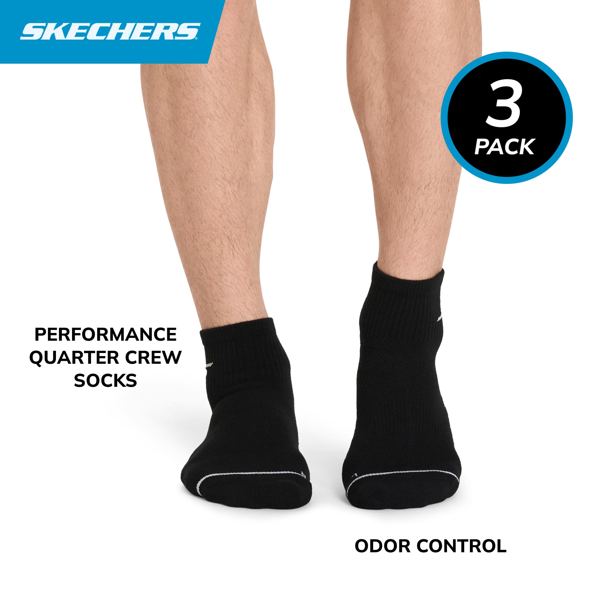 Skechers Herren 3-pack Performance Pickleball Quarter Crew Socks, Odor Control, Mesh Ventilation Socken