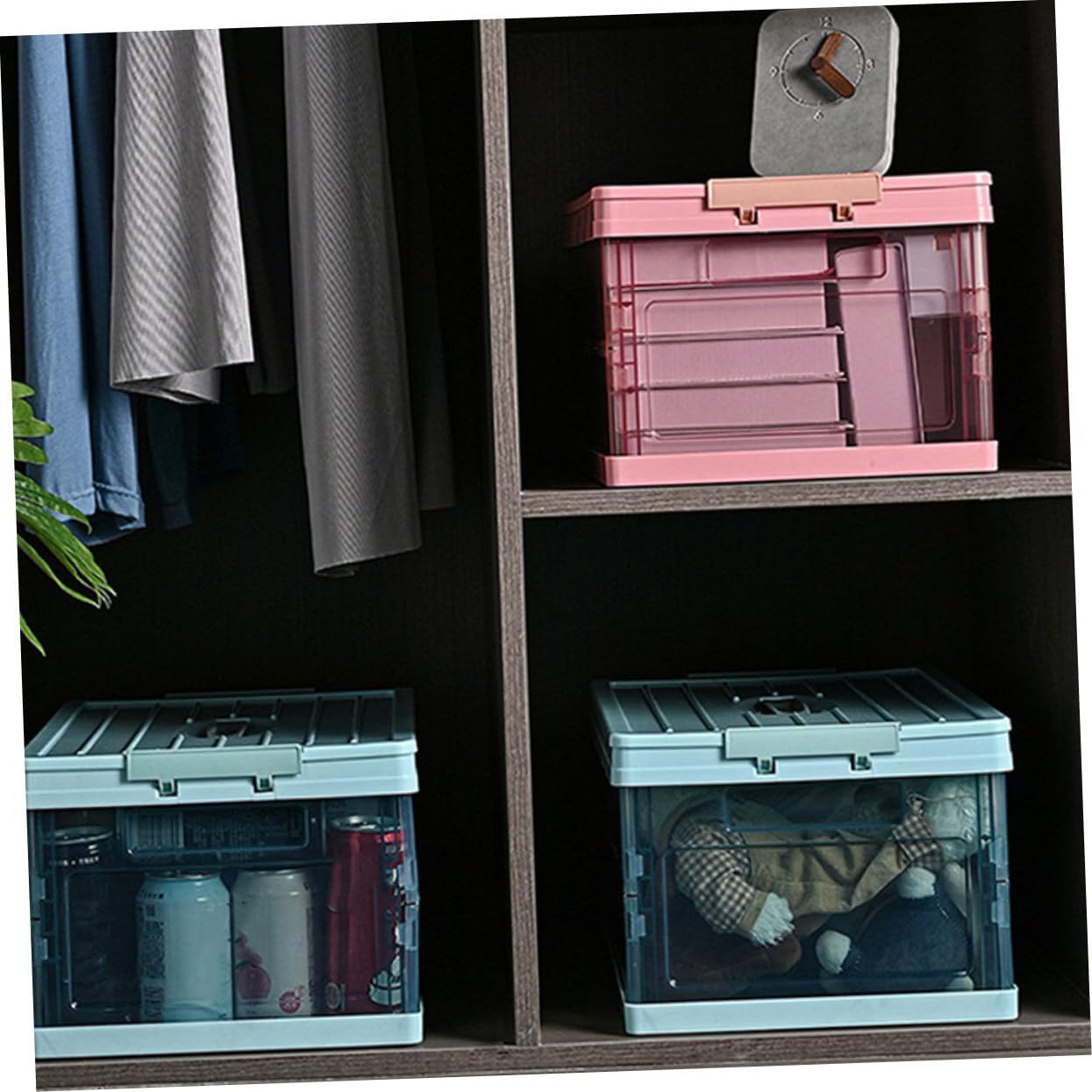1pc Transparent Foldable Storage Box Versatile Home Organizer for Clothes Toys and Sundries Container Lid Capacity for Bedroom and Living Room Use
