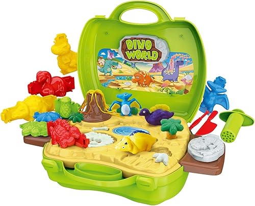 Juguetes de masa de color de dinosaurio, 26 piezas de molde de masa seguro no tóxico y moldes de dinosaurio con volcán y fósiles para niñas y niños