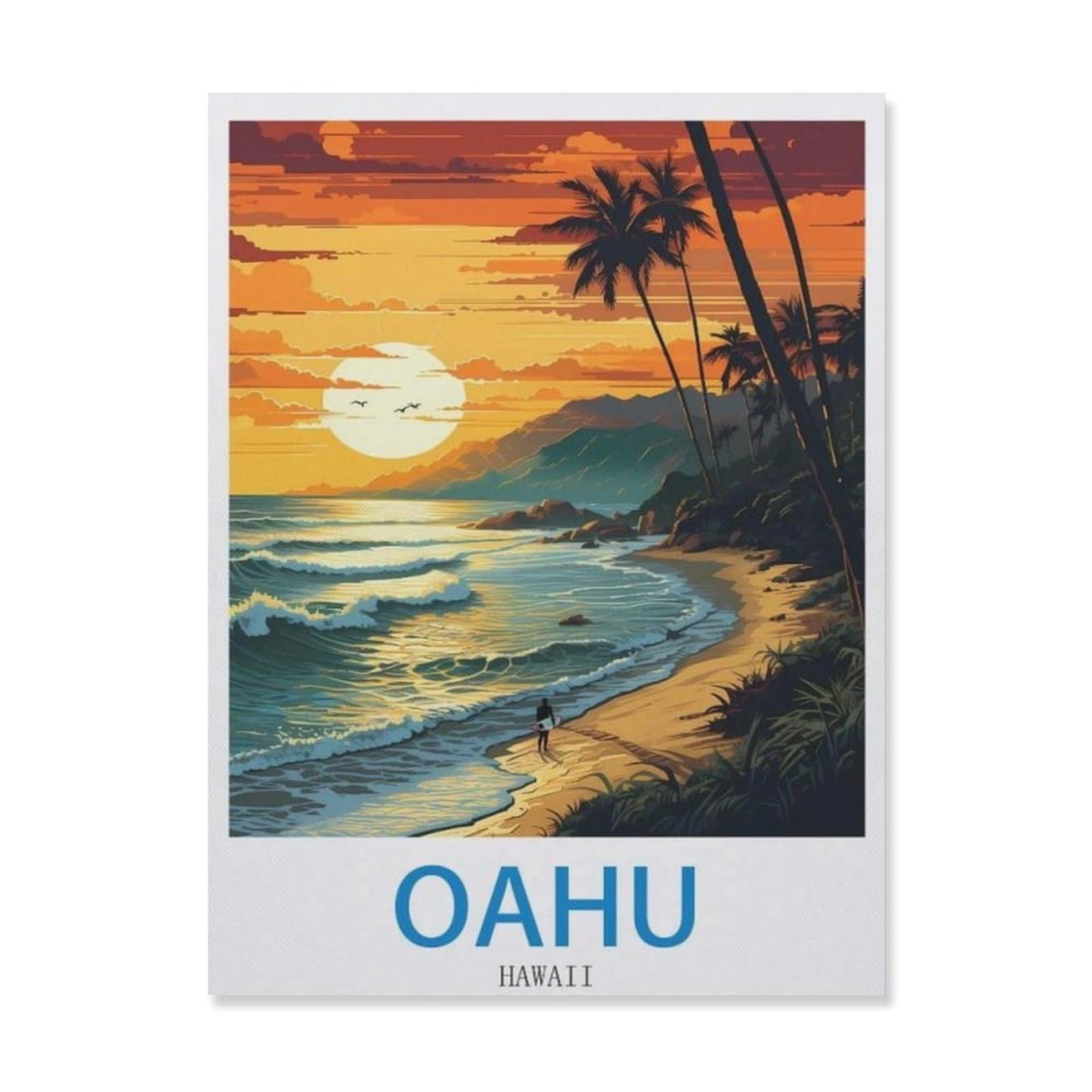 Metal Tin Sign，Oahu Hawaii，Tin Sign Vintage Bar Kitchen Garage Cave Home Wall Funny Decor Retro Tin Sign(20x30cm）8x12 inch-EI36