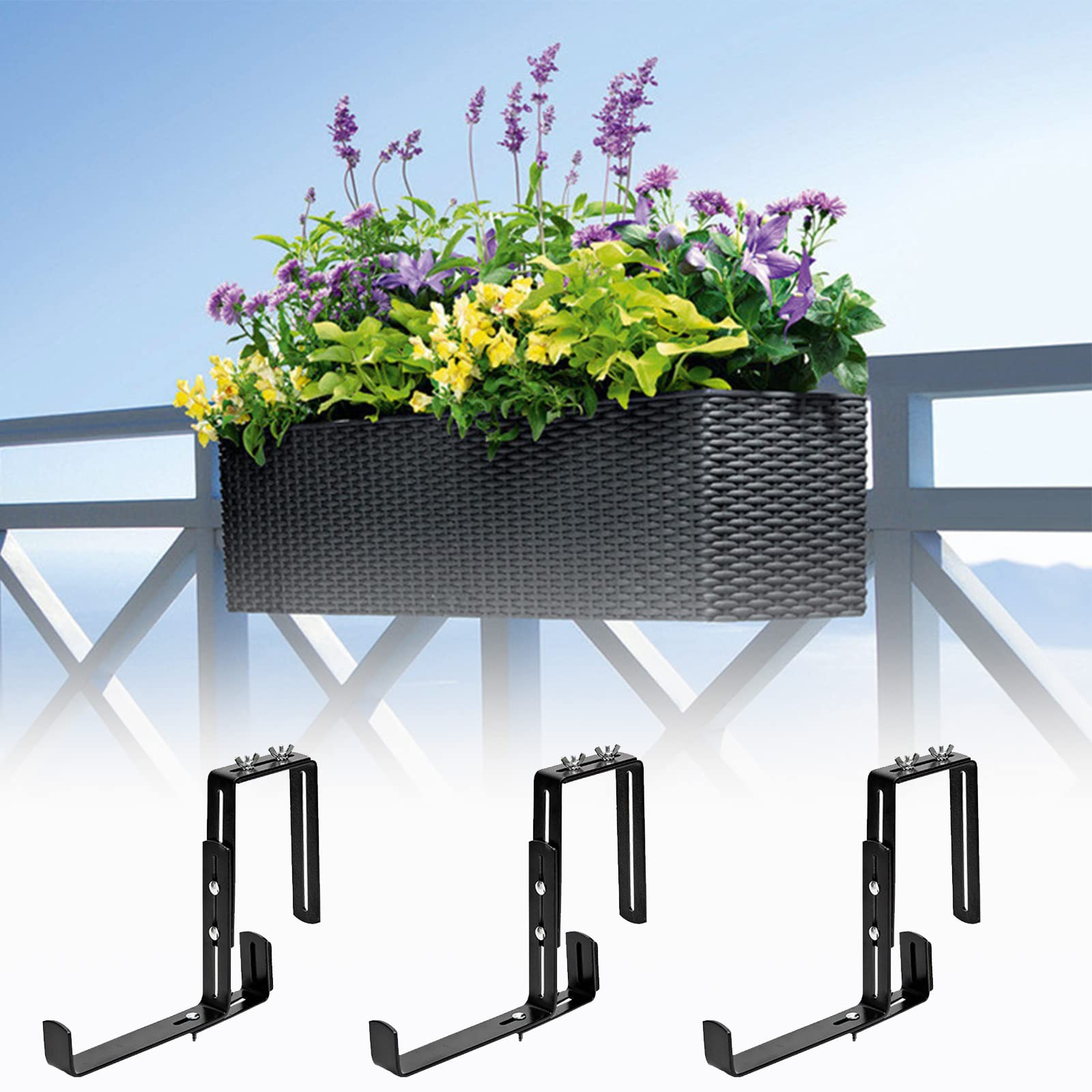 Lot De 2 Supports Jardinière Réglables Et Amovibles – Fixation Pour Clôture, Rebord Fenêtre, Balcon (Noir)