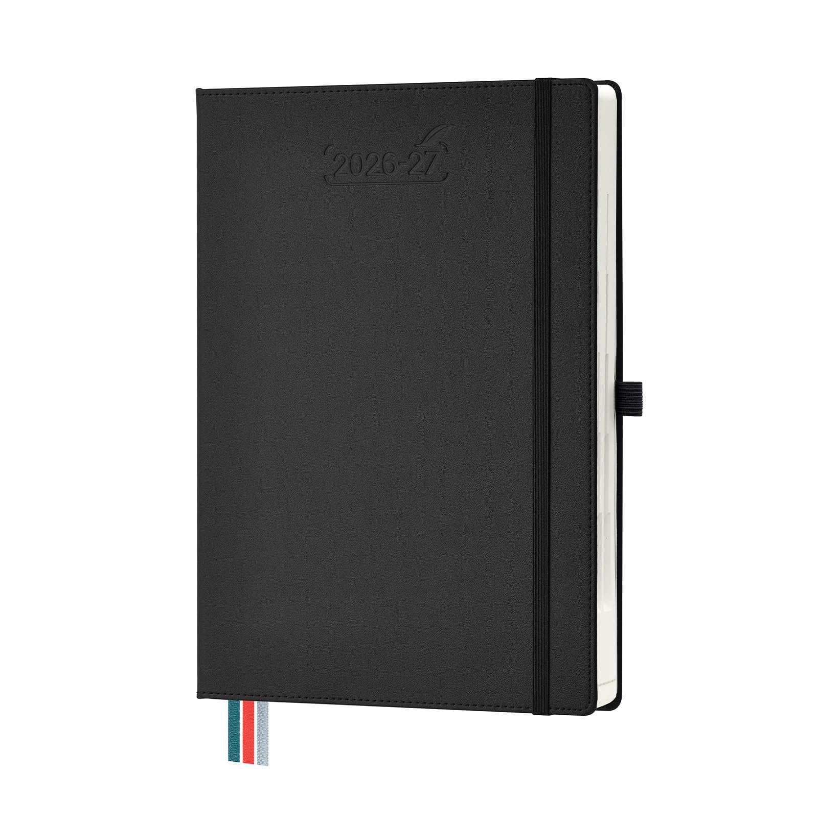 BEZEND A4 Academic Diary 2026-2027 Page A Day (Aug'26-Jul'27). 12-Month Daily Planner with 30 Minute Intervals. Appointment Book with Tabs & Pocket. for Work and Home. PU Leather Hardback, Black