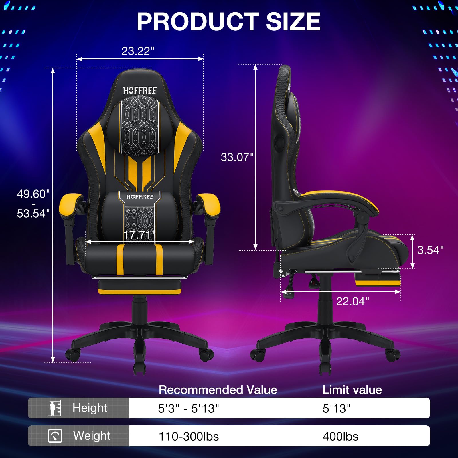 Amazon.com: Gaming Chair with LED Light Speakers Massage Big Tall