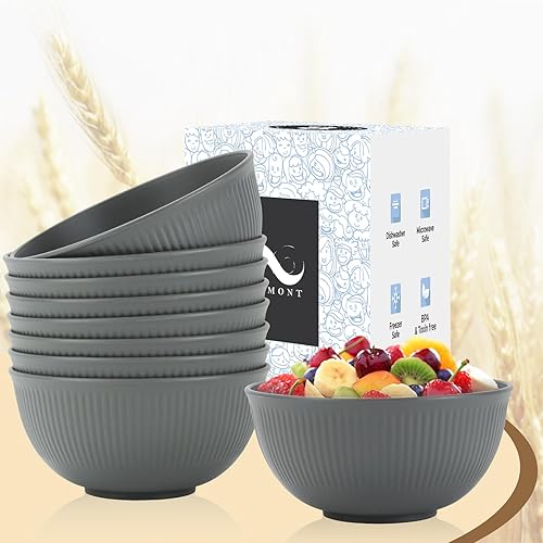 Miniatura 3 de PYRMONT Juego de 8 cuencos de cereales irrompibles y ligeros de 26 onzas, aptos para microondas y lavavajillas, cuencos de paja de trigo para sopa,