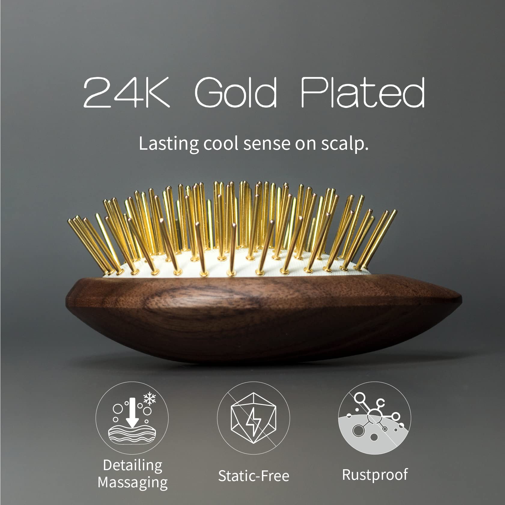 Uffy Acubrusher - Cepillo de pelo Gua Sha chapado en oro de 24 quilates, masajeador ergonómico del cuero cabelludo para la caspa y el crecimiento del cabello, adecuado para todo tipo de cabello