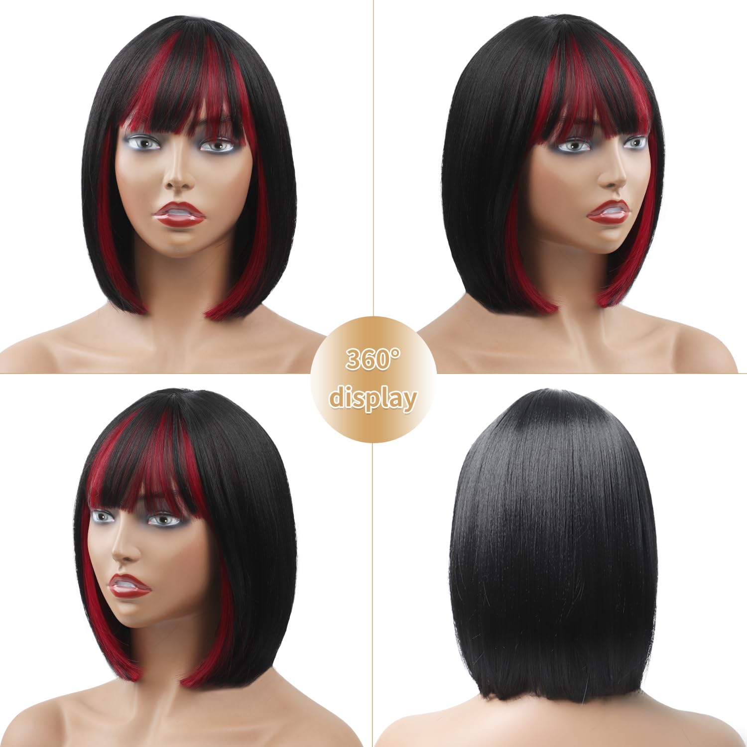 Peluca Bob Corta Negra Con Flequillo – Fibra Sintética Resistente Al Calor, Para Uso Diario Y Cosplay