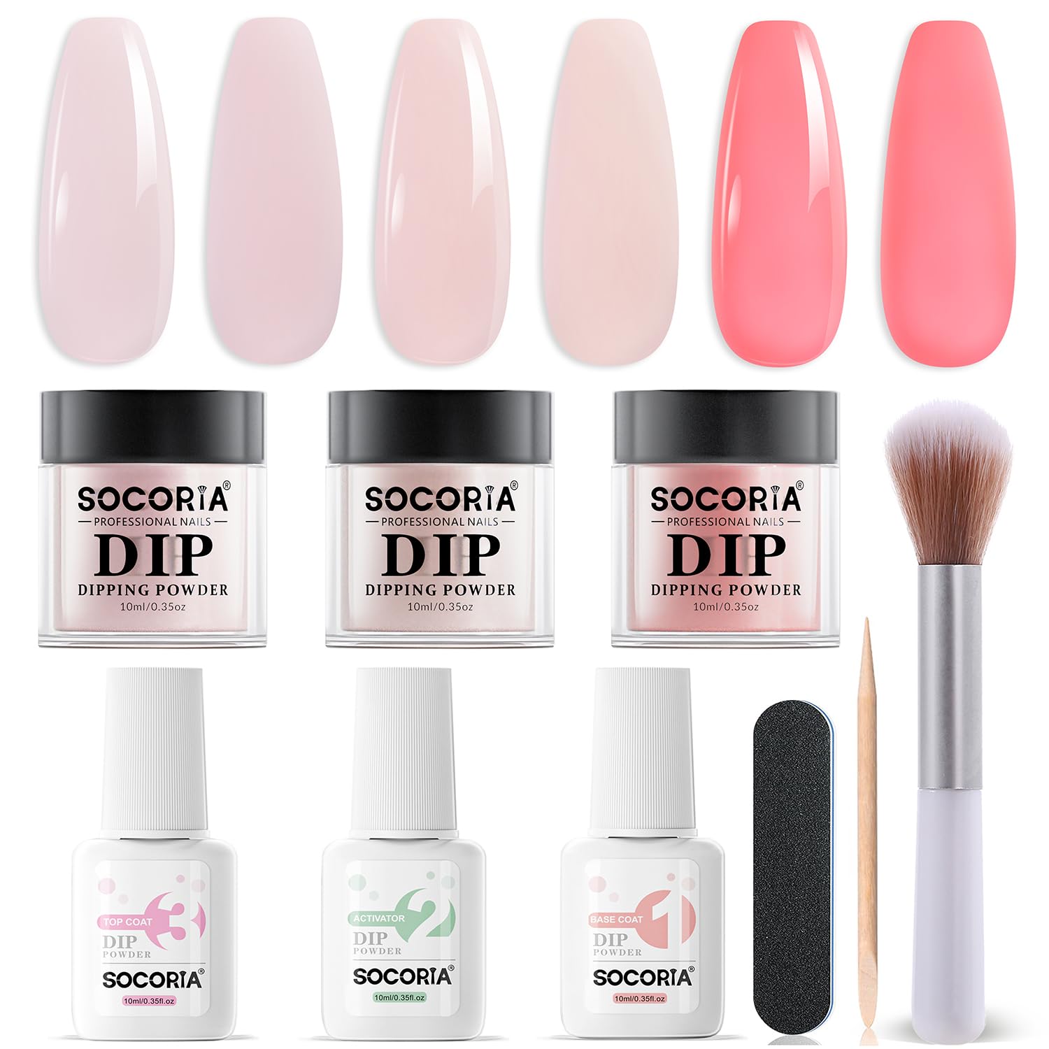 Dip Powder Nail Kit Starter, Light Red Light Purple Skin Color Dipping Powder Liquid Set All Seasons with Base Top Coat and Activator for Nail Art Manicure Salon DIY at Home 9 Pcs