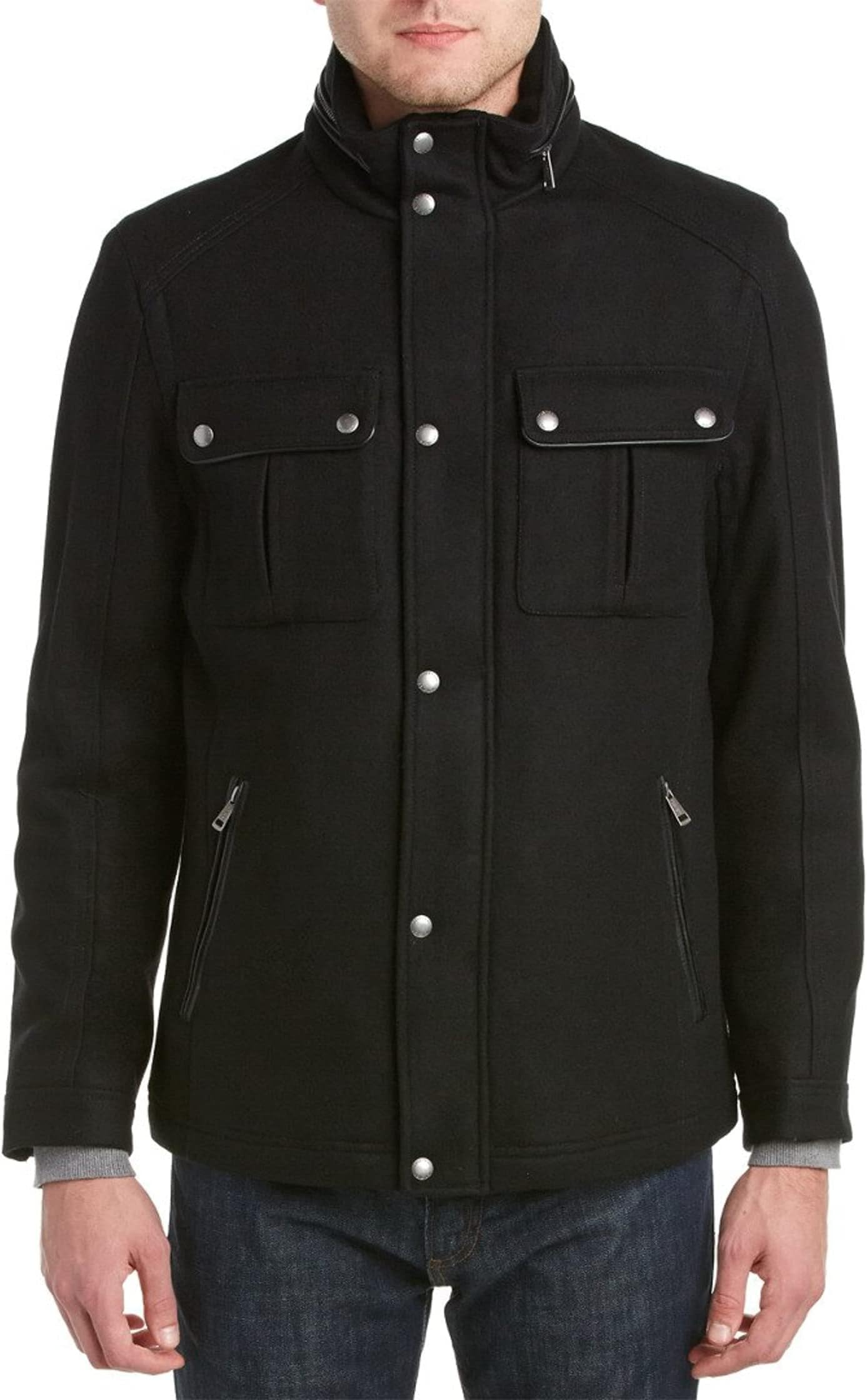 Signature Men's Wool Melton Stand Collar Jacket with Patch Pockets