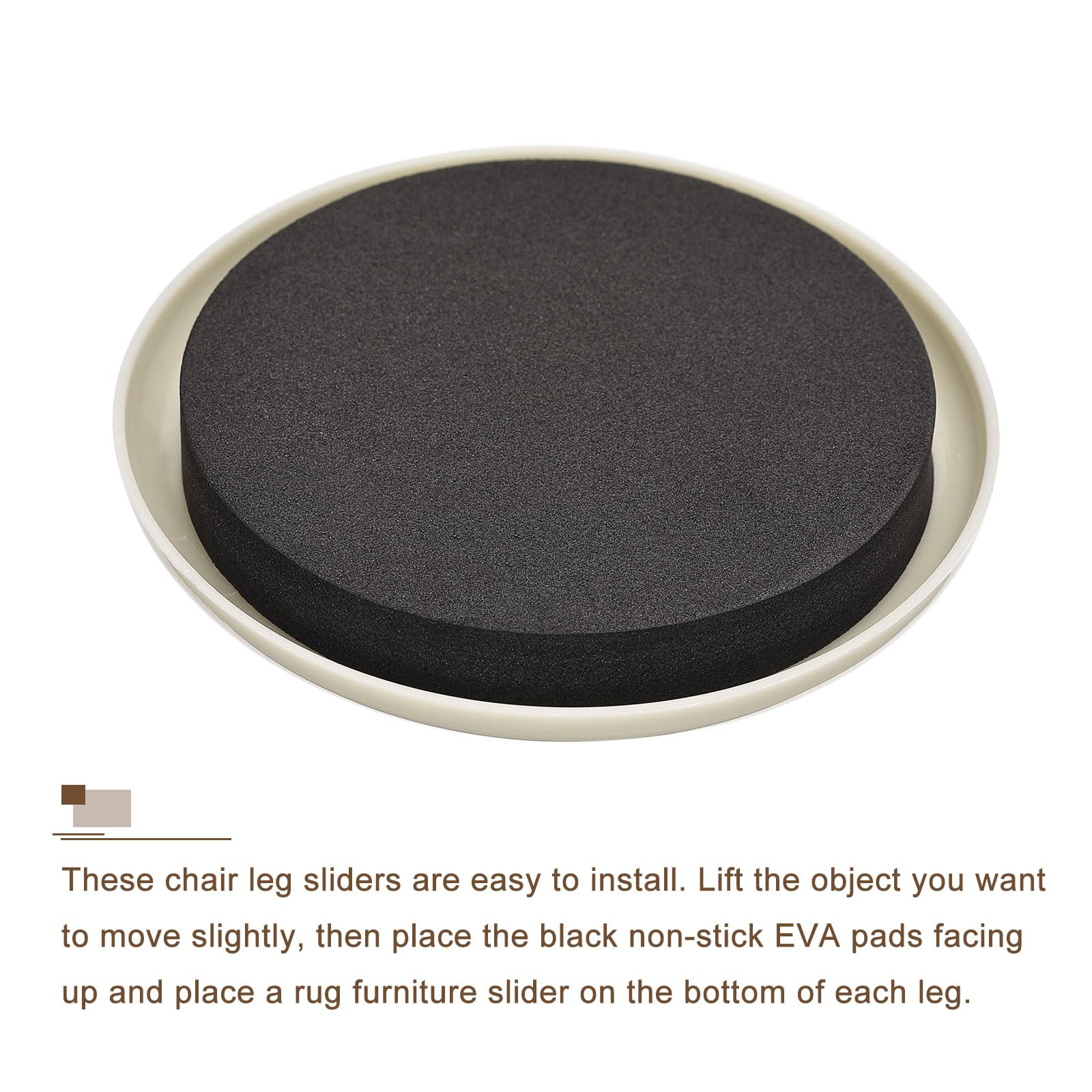 uxcell Furniture Sliders, 8Pcs 3.5" - Plastic Reusable Round Sliding Pads, Chair Glides for Carpeted Tile Vinyl Hardwood Floors (Grey) - Image 4