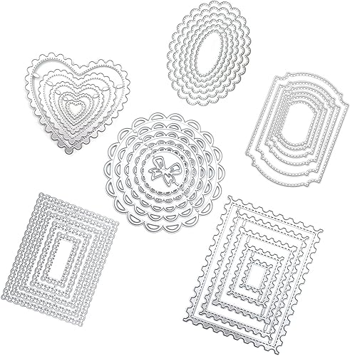 6 piezas troqueladas para hacer terneros con encaje, rectángulo cuadrado redondo en forma de corazón troquelado de metal, plantilla de grabado en