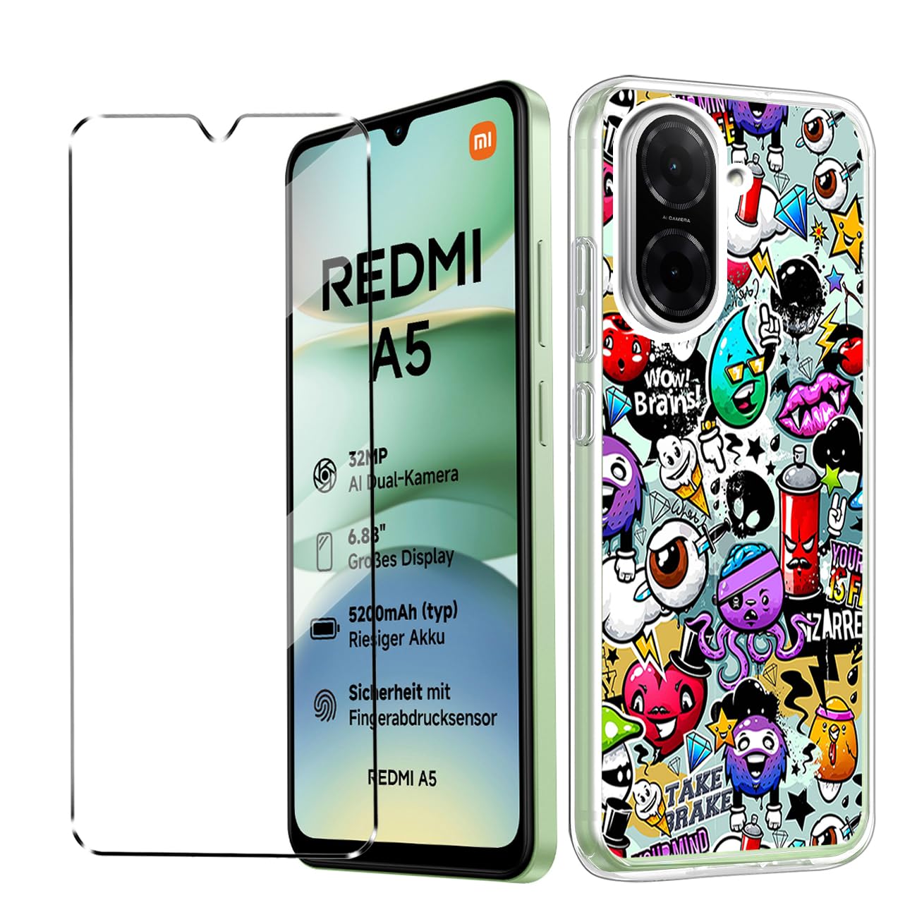 For Xiaomi Redmi A5 4G Case With [2 Pack] Tempered Glass Screen Protector, For Xiaomi Redmi A5 Case [Military-Grade] Protective,with Lens Protects Magnetic Kickstand Mount Holder Black