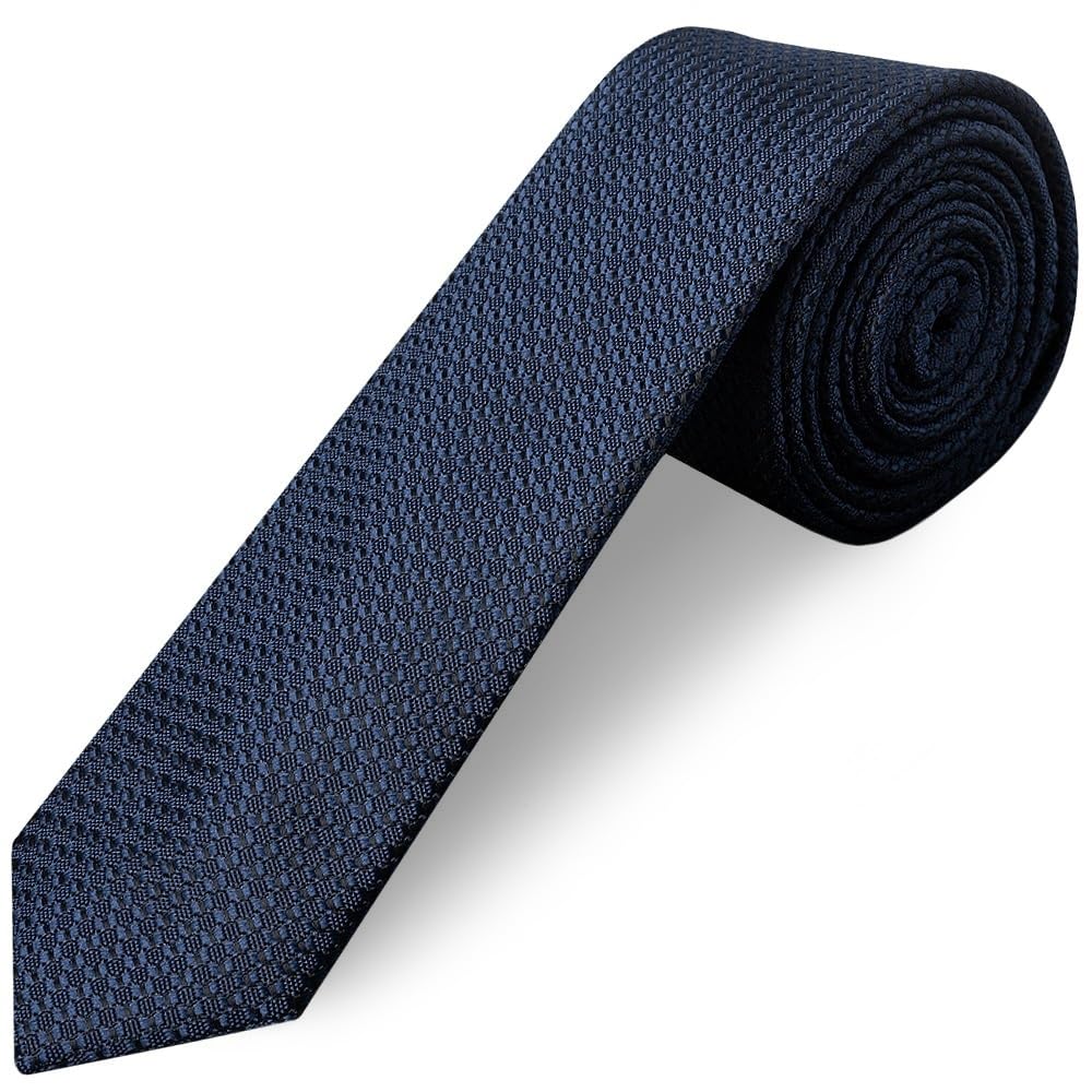 Ties R Us Men's French Navy Textured Skinny Tie