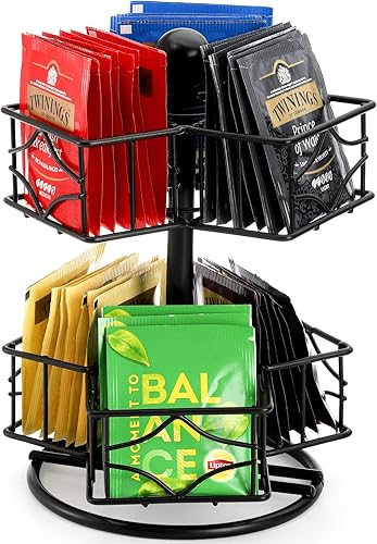 Frcctre Organizador de bolsas de té organizador de carrusel giratorio de 360 grados con 6 compartimentos organizador de crema de café de azúcar Lazy