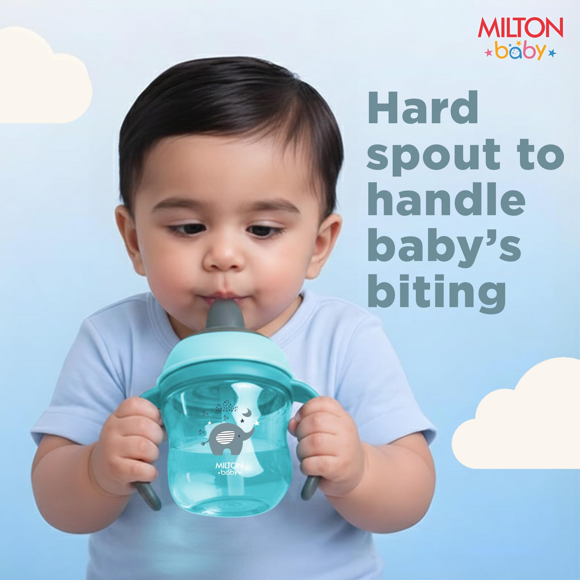 Milton Baby Hard Spout Bottle | No-Spill Design | Kid Controlled Flow | BPA-Free, Food-Grade | Removable Handles | Sterilizer Safe I Sipper Water Bottle for Kids 12+Month I 150 ml I Blue 1