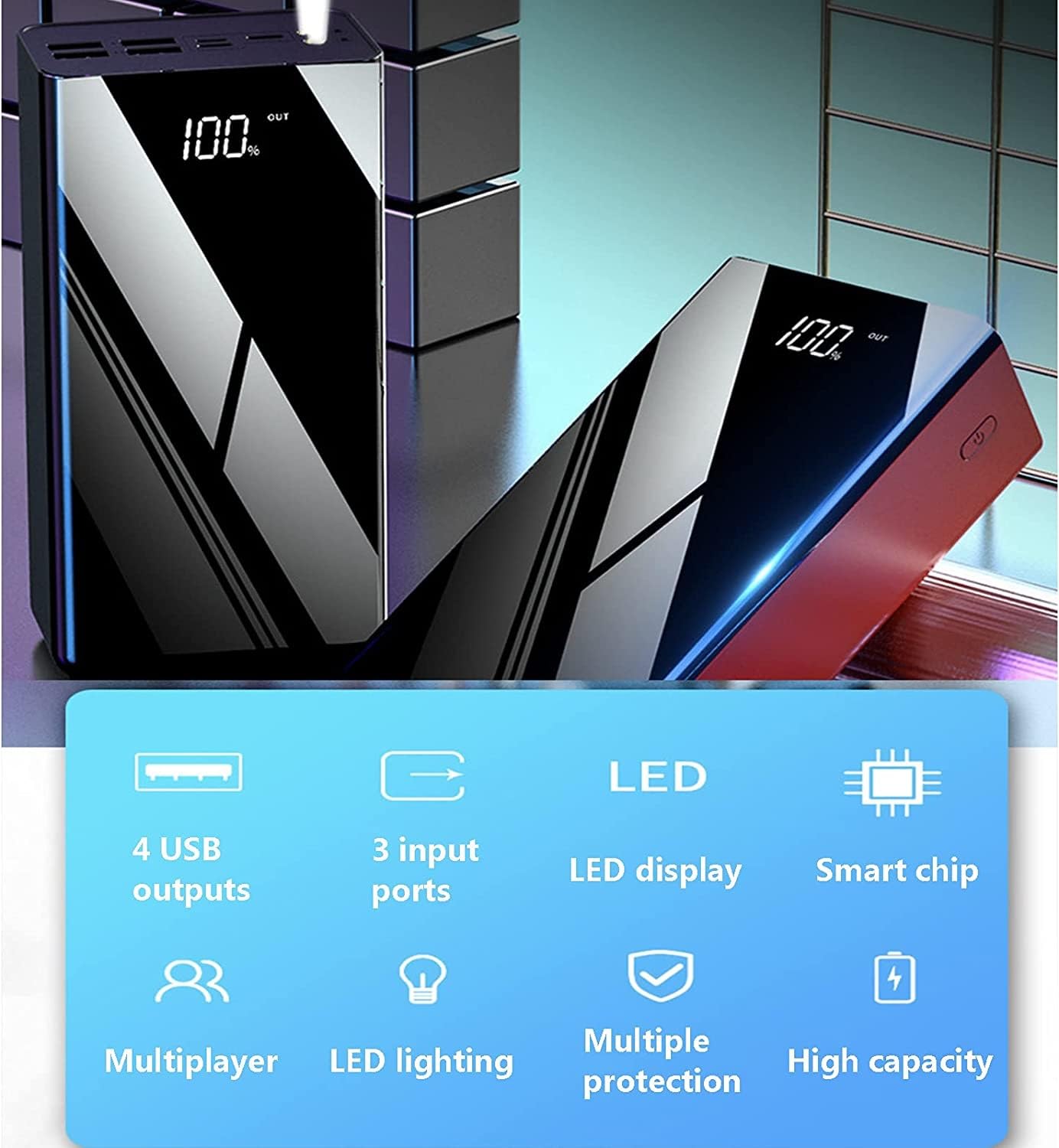 Paquete De Batería De Alta Capacidad 60000-80000 Mah Cargador Portátil Banco De Energía Carga Rápida De 4 Dispositivos Al Mismo Tiempo Para Todos Los Teléfonos Móviles, Tabletas, Consolas De Juegos(Bl