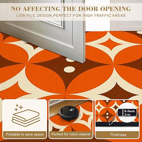 Miniatura 6 de Alfombra de baño naranja de 32 x 48 pulgadas, alfombra de entrada, alfombra de entrada retro boho de los años 70 y 70, estilo estético, alfombra de