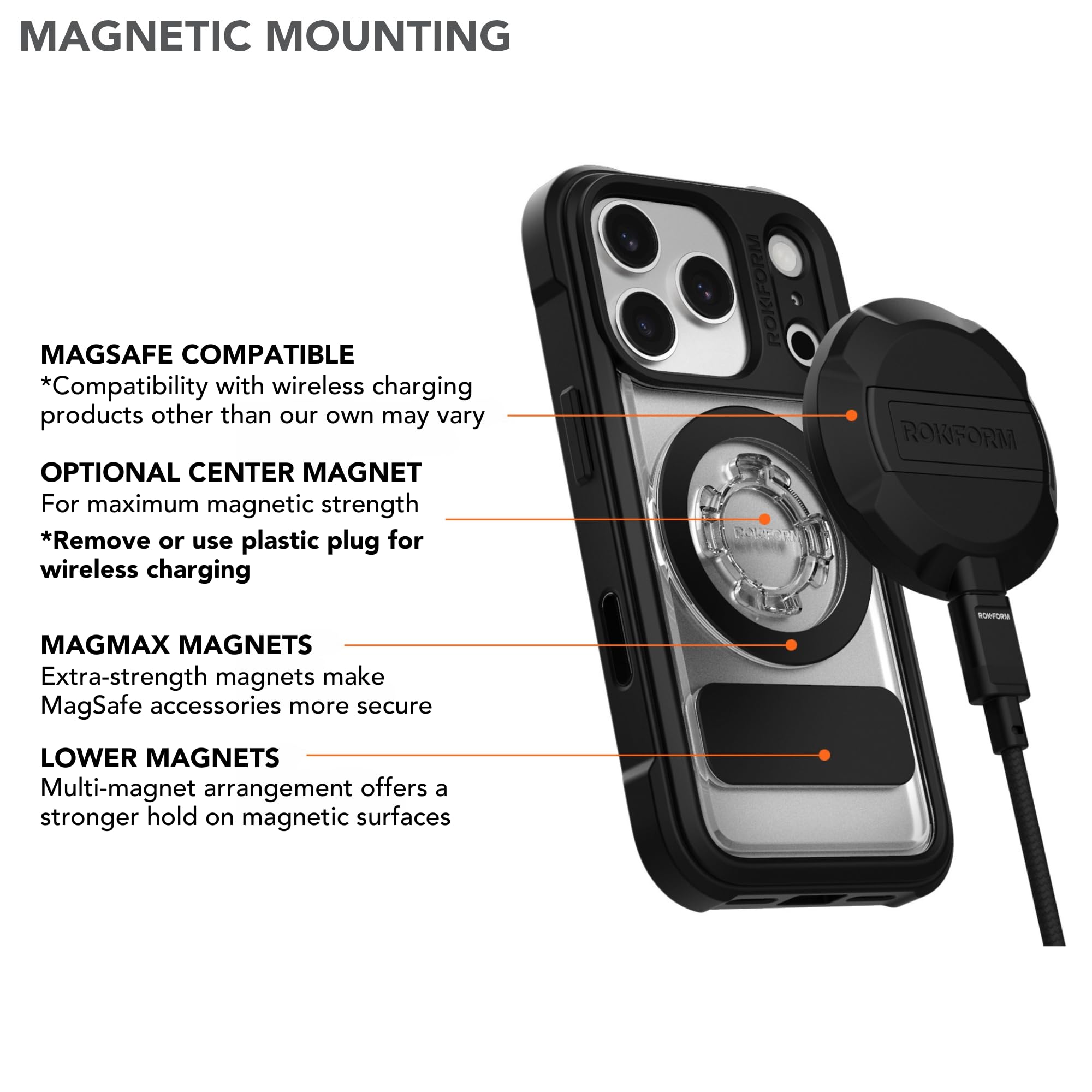 Rokform Crystal Coque compatible avec iPhone 17 Pro, coque magnétique (transparent)