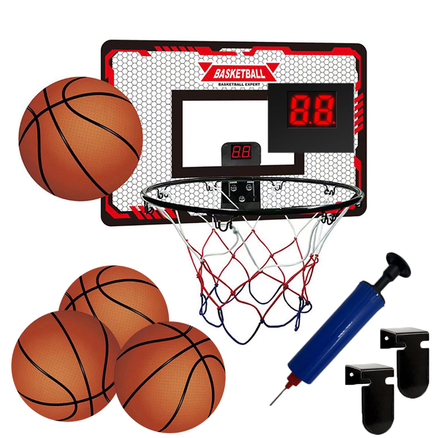 Basketball Hoop with 4 Balls,Mini Kids Over Door Basketball Hoop,Automatic Scoring Indoor Outdoor Basketball Game Toy Gift for Adults Boys Girls Age 3-12 Years