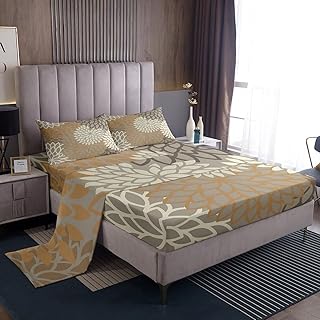 Erosebridal Aztec Dahlia Bed Sheets for Adult Women Girls, Queen Size Sheet Sets Mexican National Flower Fitted Sheet Luxury Boho Flowers Flat Sheet Bedroom Decor Top Sheet