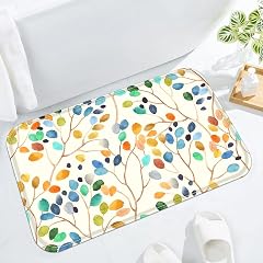 Accnicc Colorful Leaves Small Bathroom Rugs Mat Floral Bath Rug 24 x 16 Inch Water Absorbent Non Slip