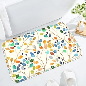Accnicc Colorful Leaves Small Bathroom Rugs Mat Floral Bath Rug 24 x 16 Inch Water Absorbent Non Slip