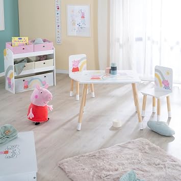 roba Children's Seating Group Peppa Pig - 2 Children's Chairs & 1 Table for Children - Seating Set with Pink Cartoon Motif - Wood White/Natural - from 18 Months...