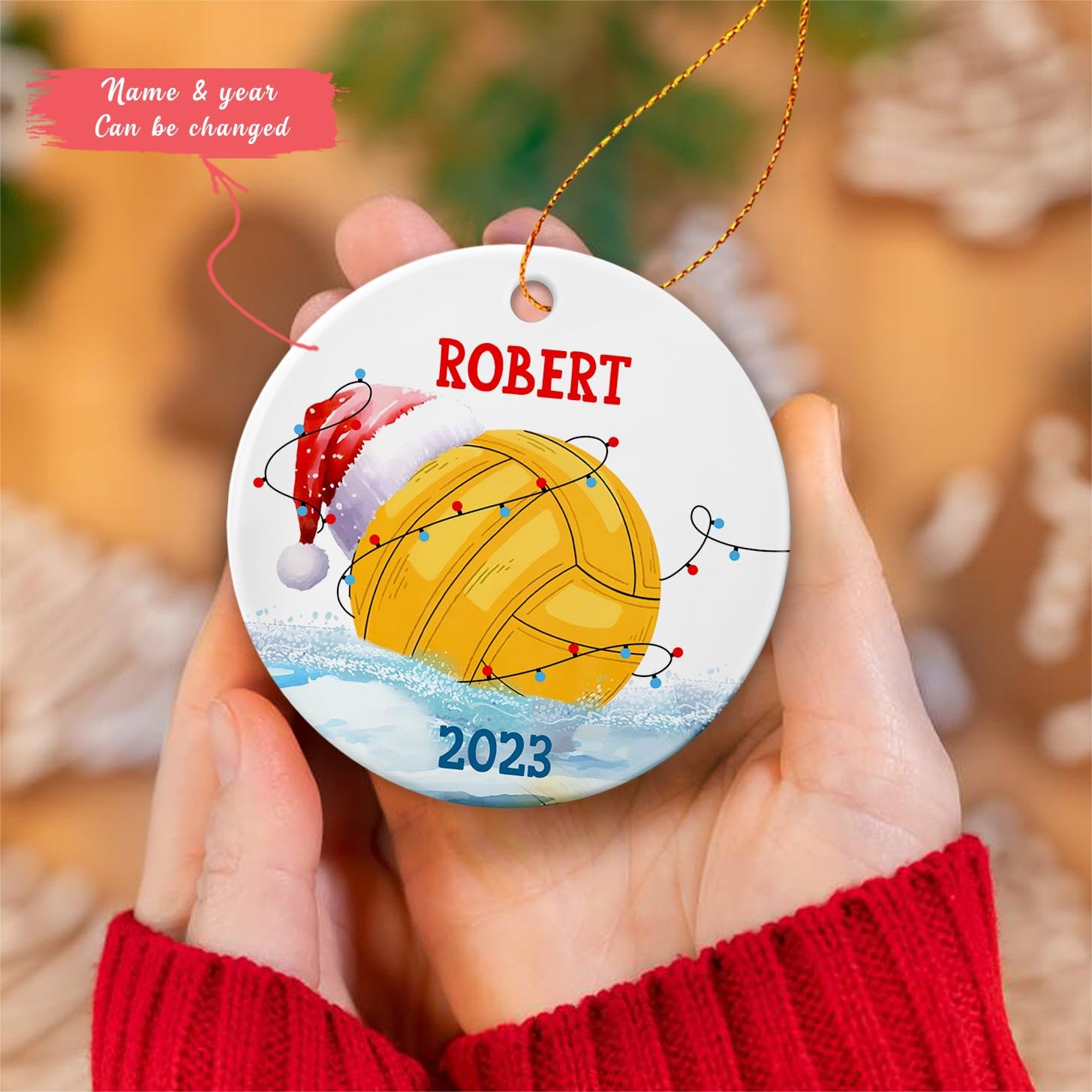 Water Polo Sport Ceramic Ornament, Personalized Water Polo Players Ornaments, Water Polo Ball Christmas Tree Decor, for Men Water Polo Lover, Custom Water Polo Player Name Ornaments