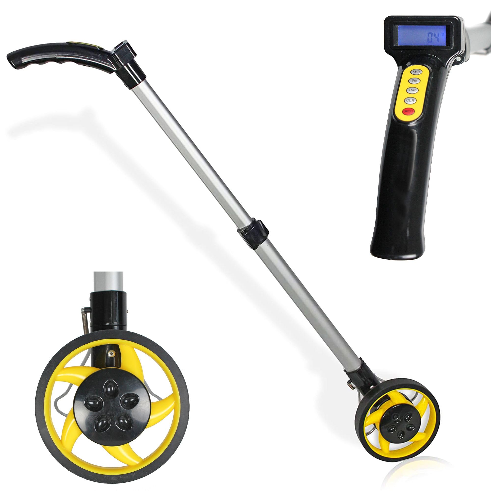 FISHTEC Odomètre à Roue Electronique - Mesure de Distance 0 99,9 km (Ø 16 cm) avec Ecran LCD Manche Télescopique 80 cm Béquille Stabilisation Cadre Aluminium Sac transport