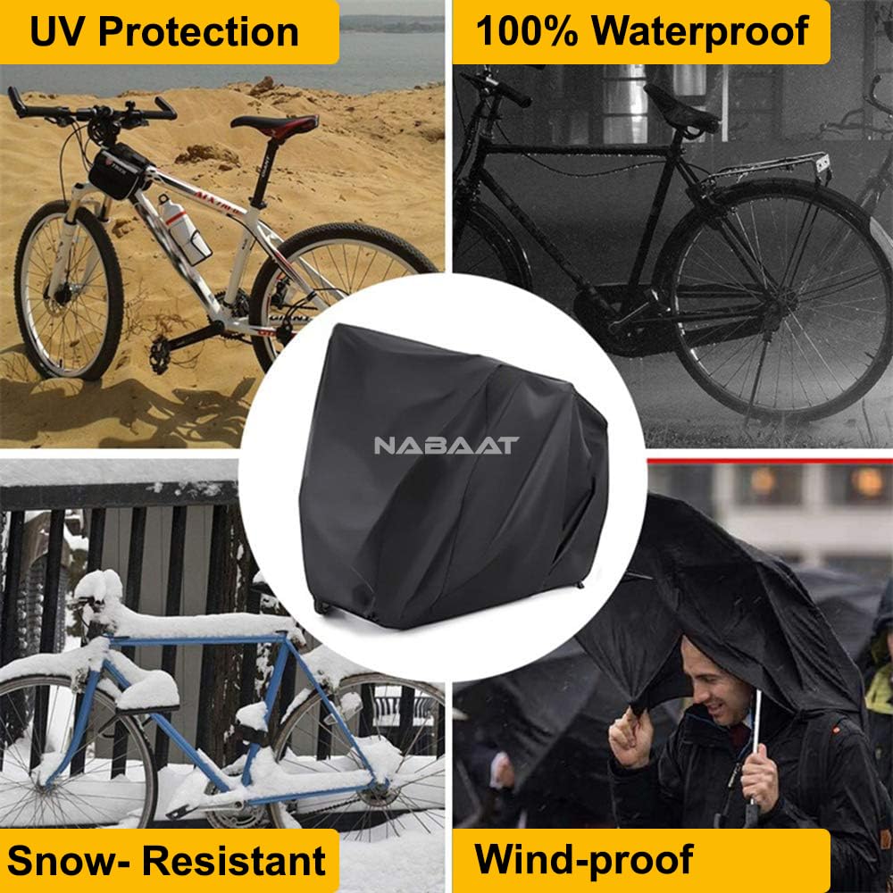NABAAT Nylon Universal Bicycle Cover For 2 Or 3 Cycles Waterproof Outdoor Rain/ Sun/ Snow/ Corrosion Protection(Black) 3