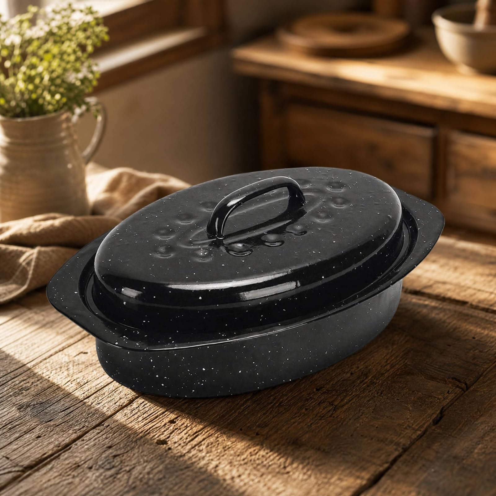 Horno Holandés Hierro Fundido Esmaltado Olla Hierro Fundido con Tapa Multifuncional Esmalte con Tapa Ajustada para s, Tostador