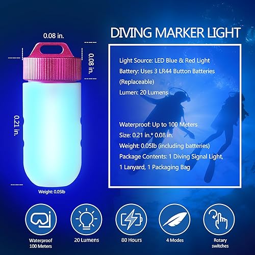 Miniatura 5 de Luz de buceo, luces de marcador para buceo, linterna con pilas de botón, mini luz de tanque impermeable para 328.1 ft, portátil para esnórquel y