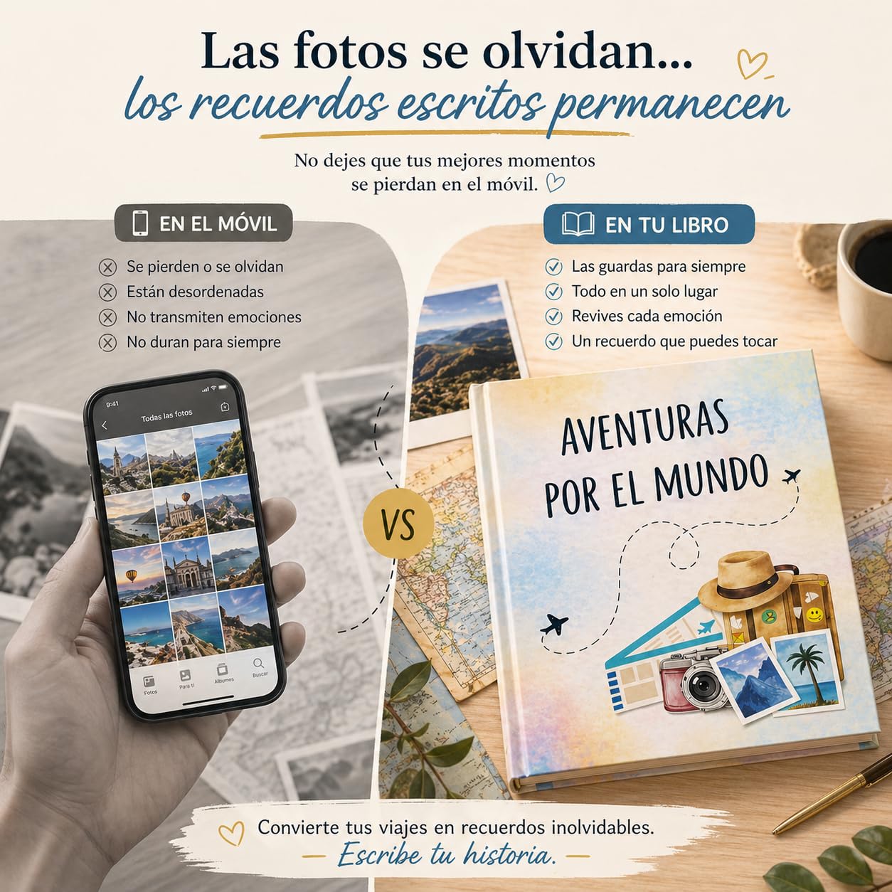 Álbum de Fotos de Viaje para Pegar y Escribir – Diario de Viaje y Scrapbook de Recuerdos | Travel Journal para Fotos y Experiencias | Libro Aventuras por el Mundo Regalo para Viajeros