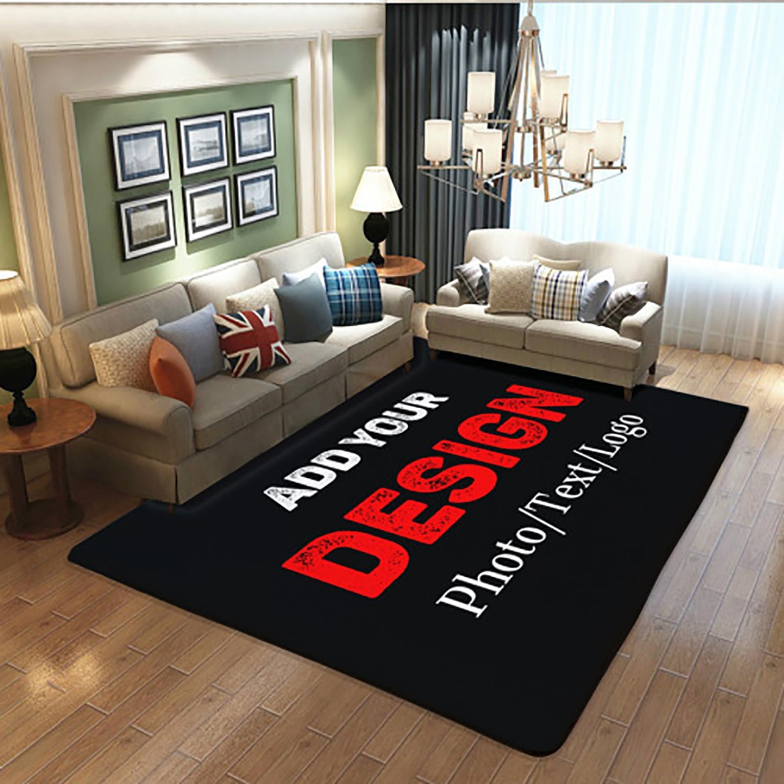 Custom Rug Personalized Photo Text Anti Slip Area Rug Carpet Customized Door Mat Decor for Home Living Room Office Garden Balcony Bath (Black, 60x39in)
