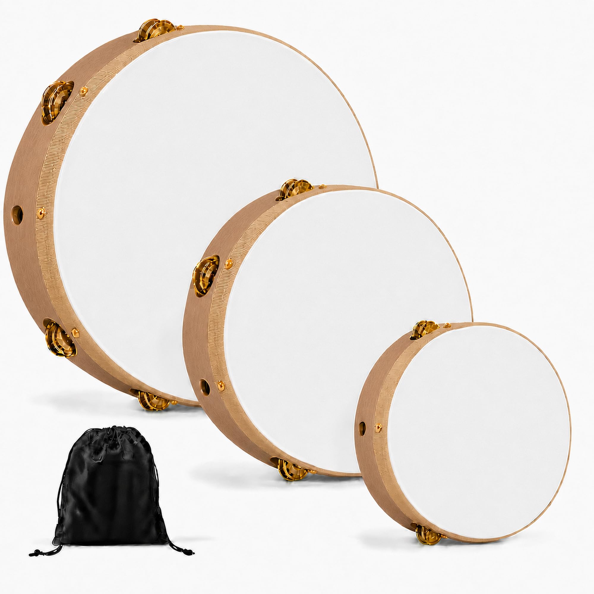 3 PCS Tambourines for Church with Storage Bag, 6/8/10 in Set