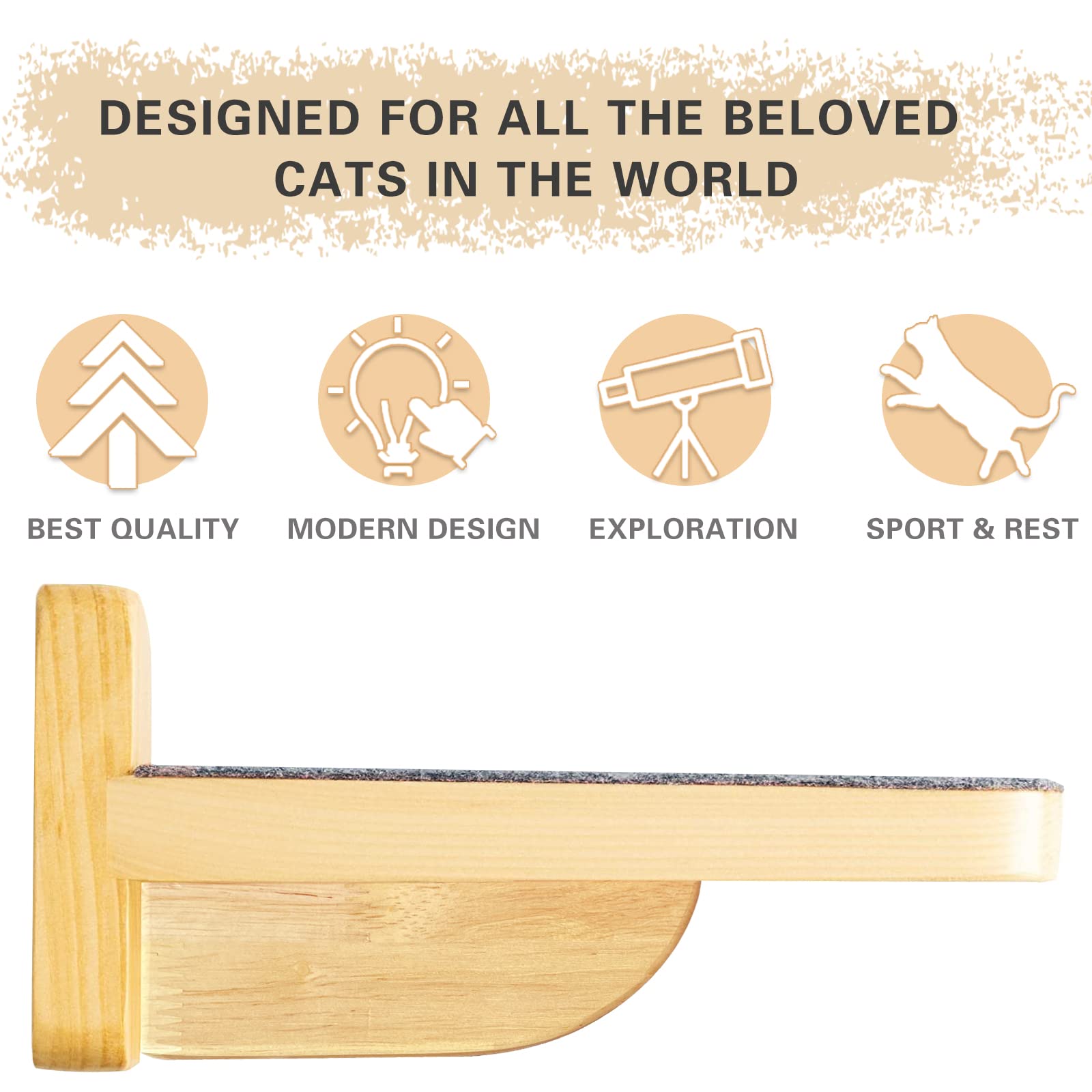 Molly & Nemo Cat Climbing Shelf, Wall Mounted Wooden Cat Stairway with Felt for Playing 2