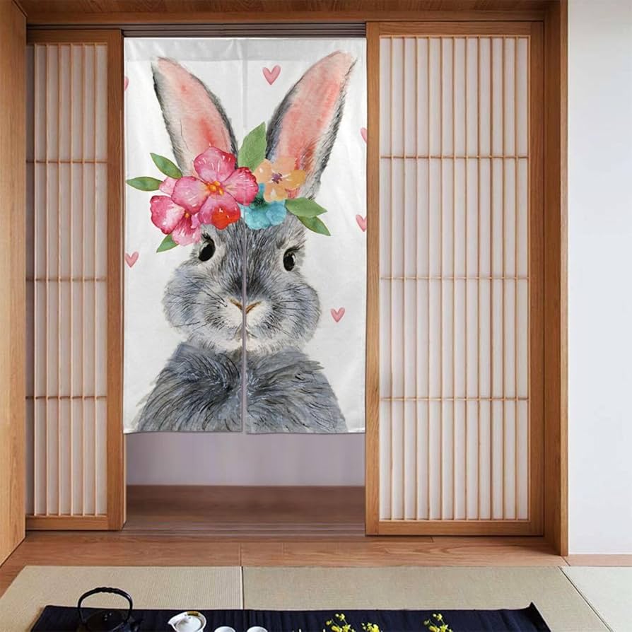 Amazon.co.jp: のれん うさぎ 兎 ウサギ 花 ハート 洗える