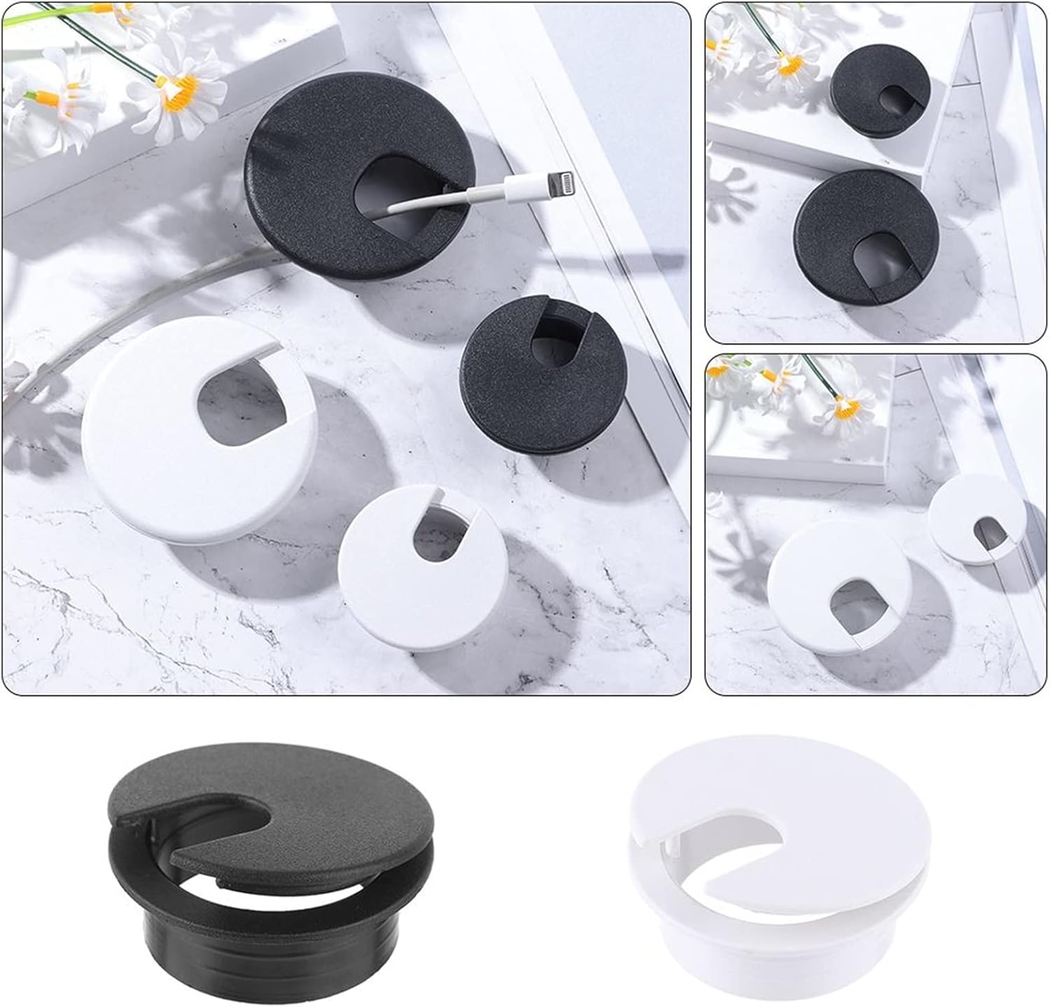 Metal desk grommet， 35/50mm Computer Grommet Desk Table Cable Fastener Line Box Clamp Buckle Tidy Storage Holder Hardware(Black,35mm)
