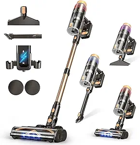 Cordless Vacuum Cleaner, 580W 48KPA 70 Mins Vacuum Cleaners for Home, Self-Standing Stick Vacuum with Touch Screen, Wall Mount Charge, Ultra High-Power Brush for Pet Hair/Plush Carpet/All Floor