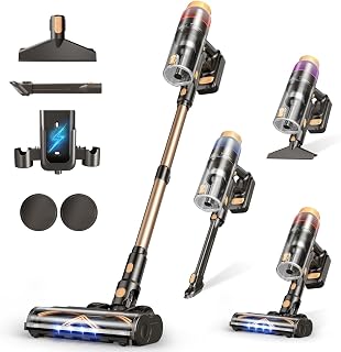 Cordless Vacuum Cleaner, Upgraded 600W 50KPA 70Mins Vacuum Cleaners for Home, Self-Standing Stick Vacuum, Wall Mount Charge & Touch Screen, Anti-Tangle for Pet Hair Carpet Hardwood Floor Car