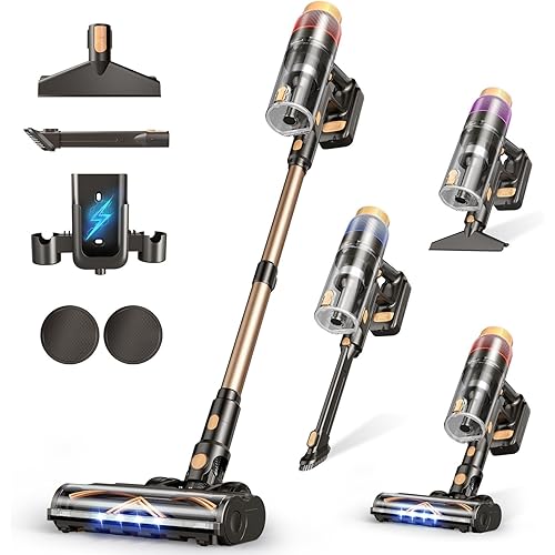 Cordless Vacuum Cleaner, 580W 48KPA 70 Mins Vacuum Cleaners for Home, Self-Standing Stick Vacuum with Touch Screen, Wall Mount Charge, Ultra High-Power Brush for Pet Hair/Plush Carpet/All Floor