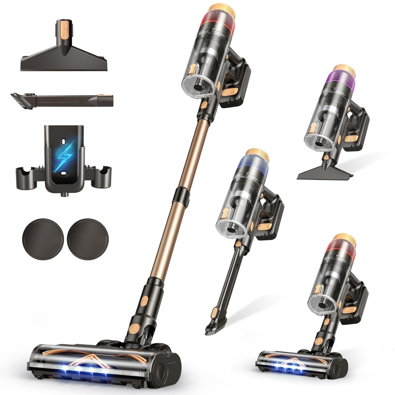 Cordless Vacuum Cleaner 580W 48KPA 70 Mins Vacuum Cleaners for Home Self-Standing Stick Vacuum with Touch Screen Wall