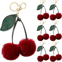 Nosiny 6 Pcs Cherry Plush Keychain Fluffy Pom Pom Bag Charm Bulk