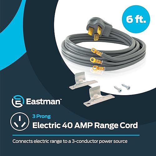 Miniatura 2 de Cable de rango eléctrico de 3 puntas Eastman, 40 amperios, longitud de 6 pies, gris, 61269